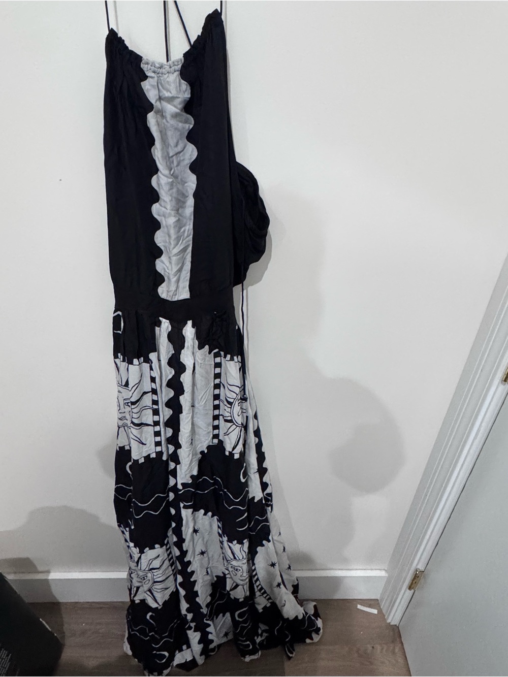 Anthropologie Black and White Halter Maxi Dress with Graphic Motif - Picture 6 of 10